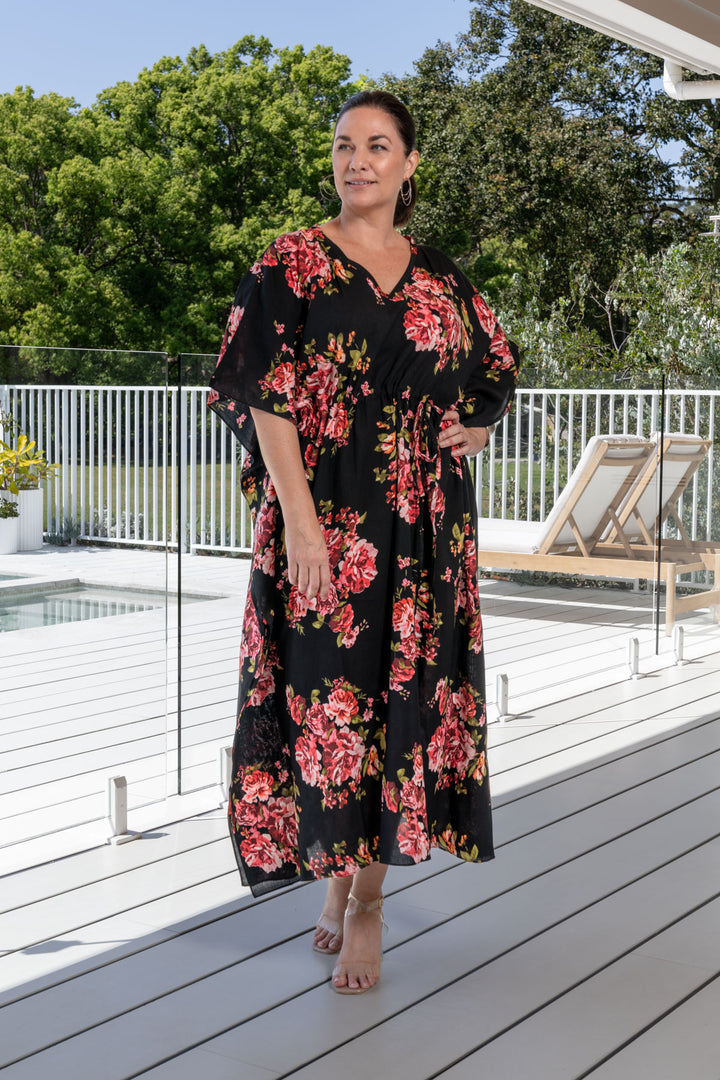 Quinn Kaftan Dress - Black Floral