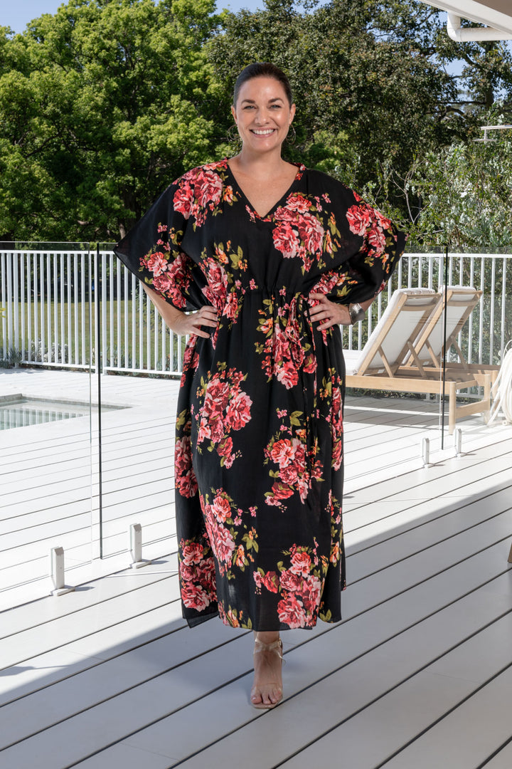 Quinn Kaftan Dress - Black Floral