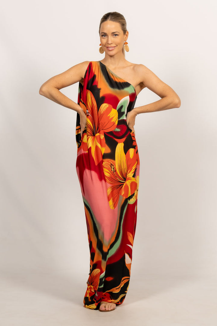 Freya Maxi Dress - Orange Hibiscus