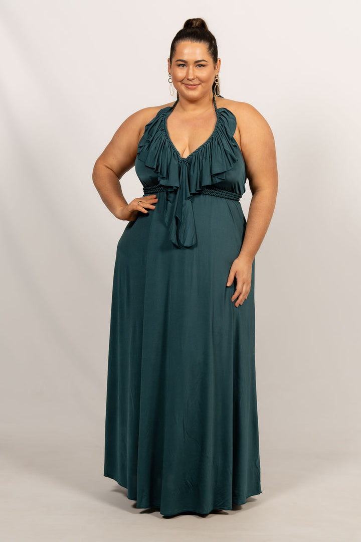 Low Back Ruffle Luxe Maxi Dress - Forest
