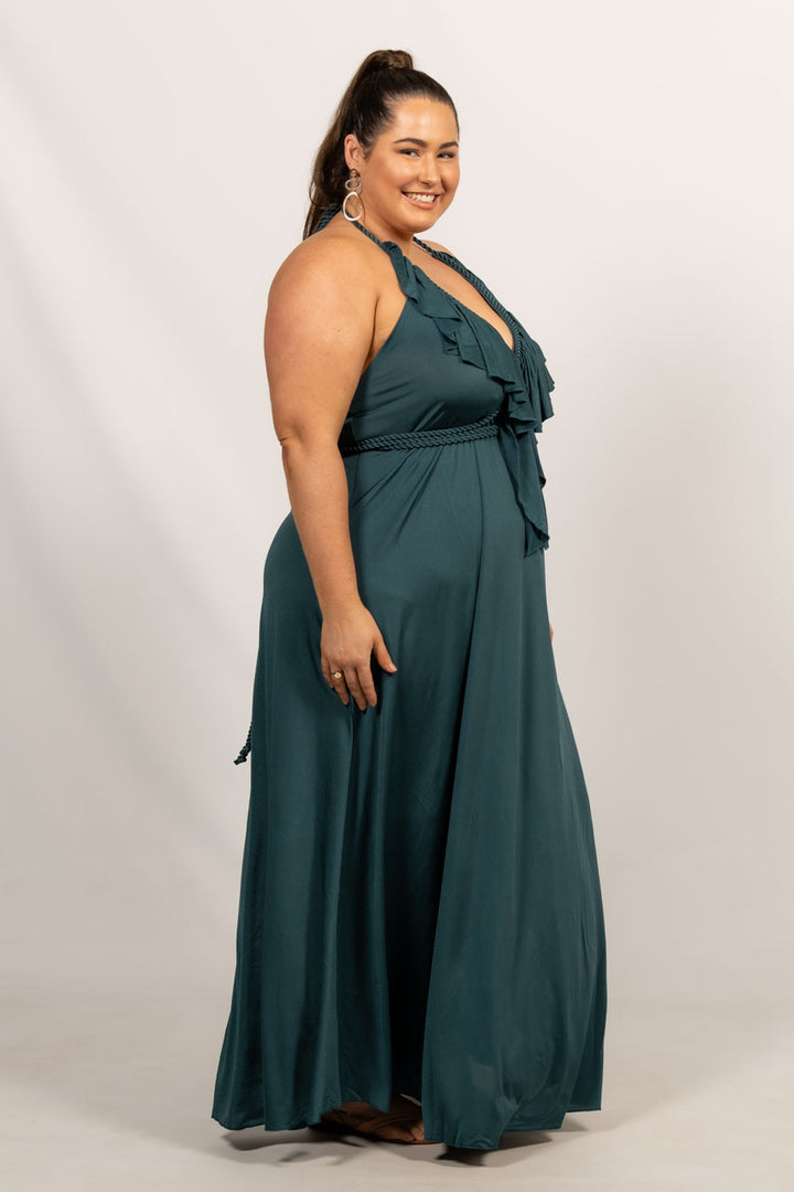 Low Back Ruffle Luxe Maxi Dress - Forest