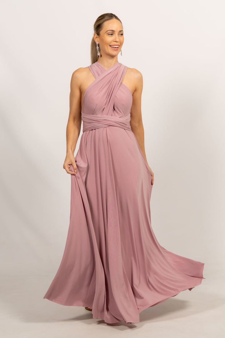 Multi Way Wrap Maxi Dress - Dusty Pink
