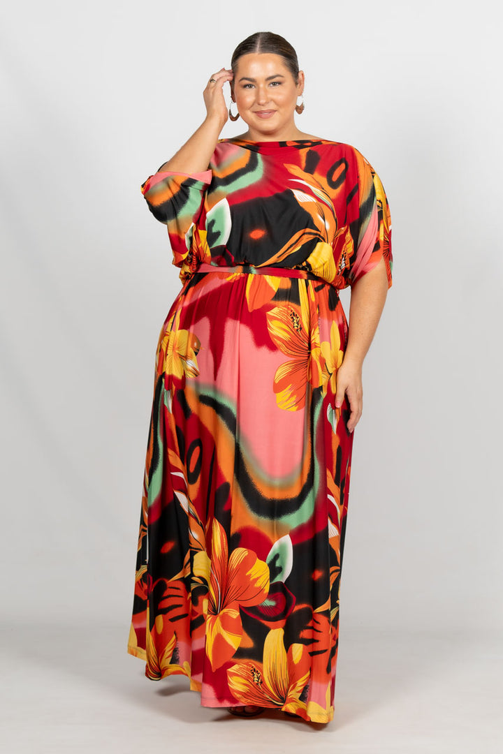 Alexa Maxi Dress - Orange Hibiscus