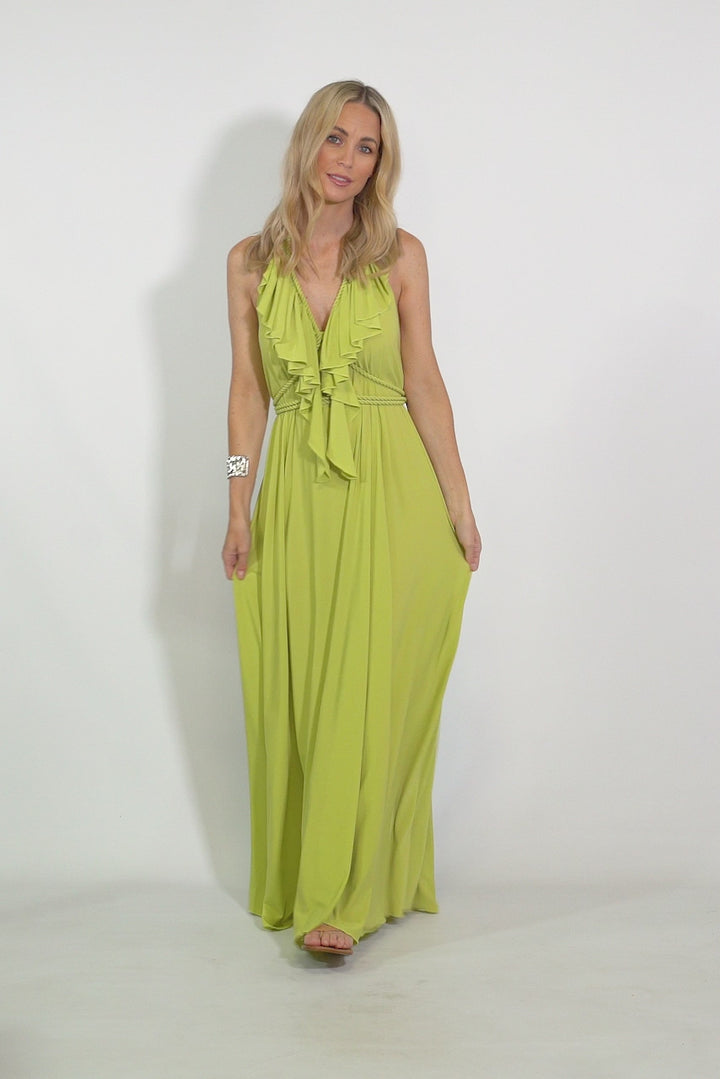 Low Back Ruffle Maxi Dress - Lime