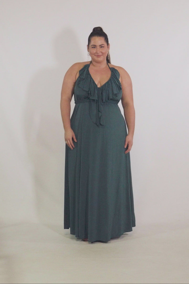 Low Back Ruffle Luxe Maxi Dress - Forest