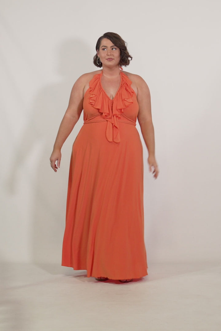 Low Back Ruffle Maxi Dress - Orange