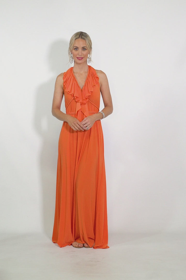 Low Back Ruffle Maxi Dress - Orange