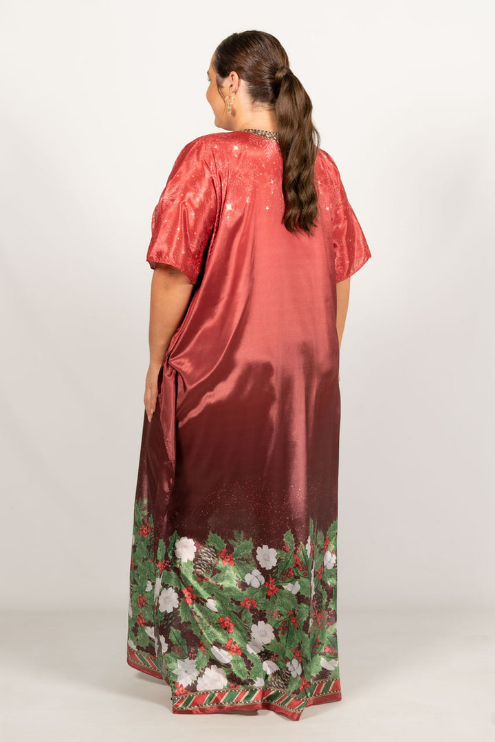 Holly Embellished Christmas Kaftan - Tie Front