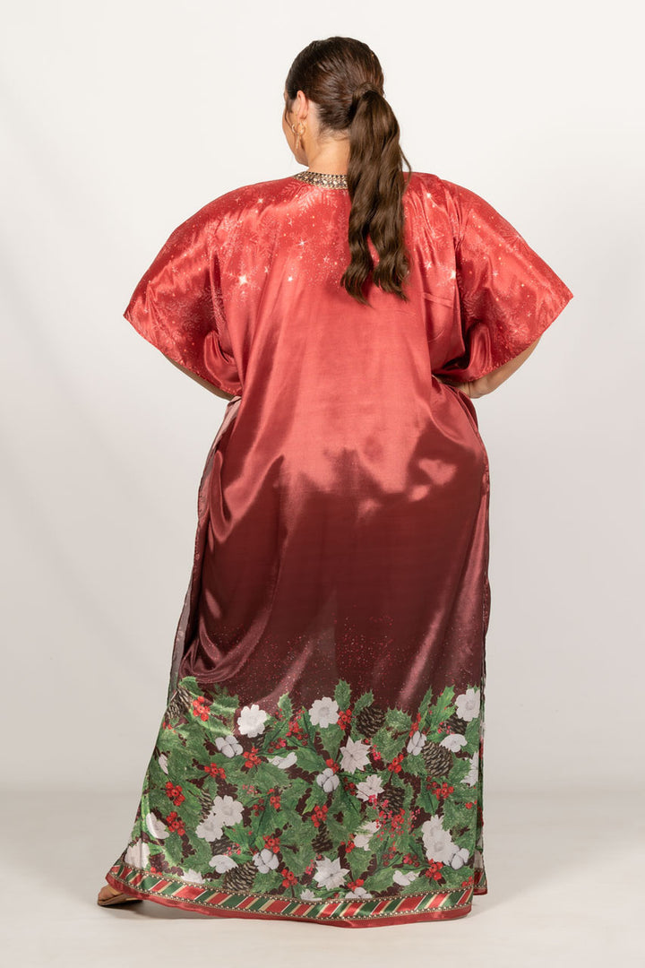 Holly Embellished Christmas Kaftan - Tie Front