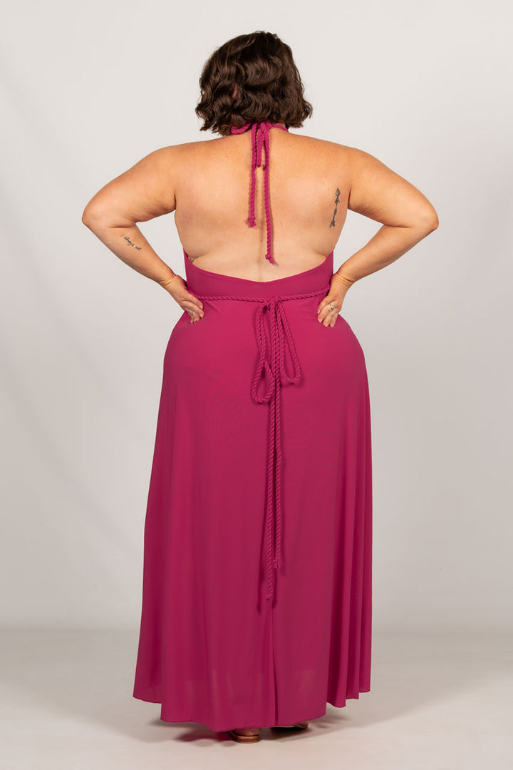 Low Back Ruffle Maxi Dress - Fuchsia