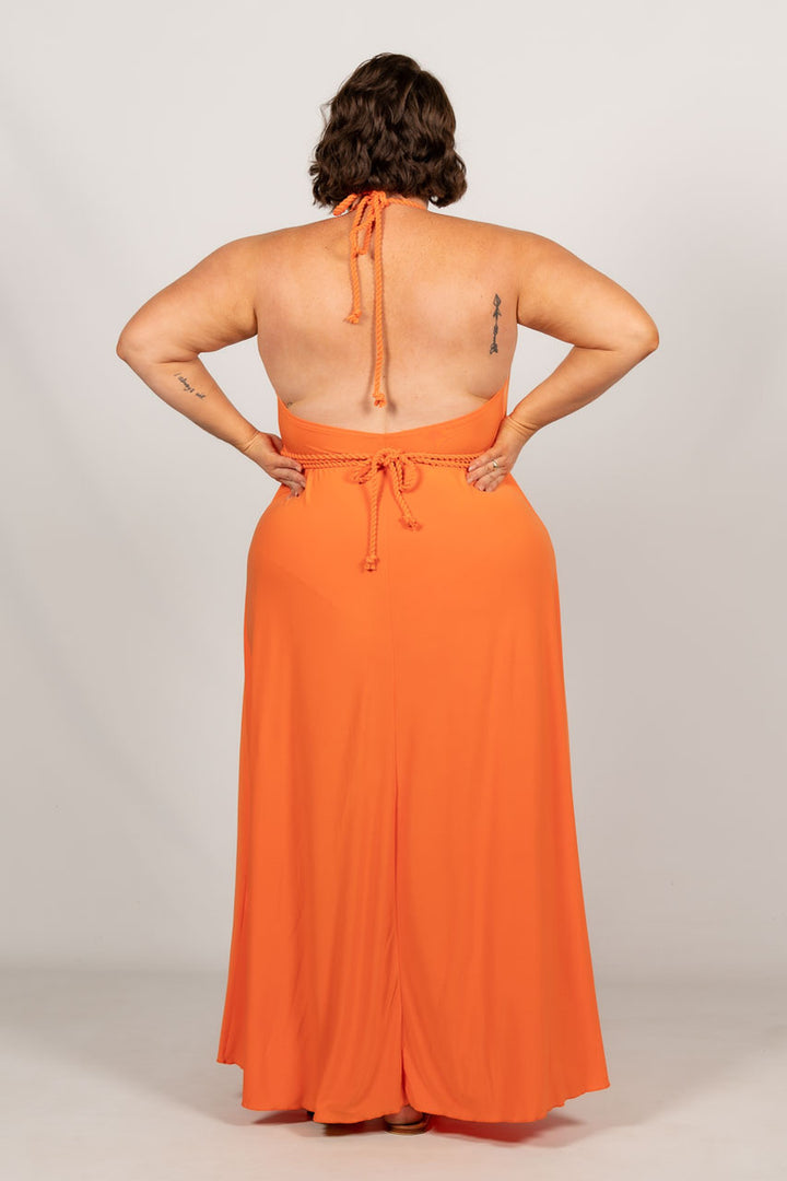 Low Back Ruffle Maxi Dress - Orange