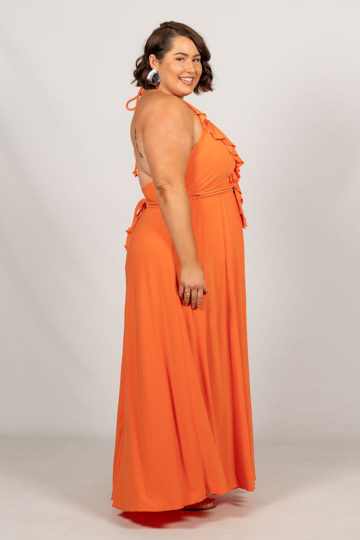 Low Back Ruffle Maxi Dress - Orange