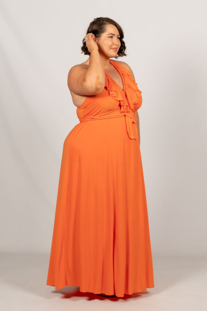 Low Back Ruffle Maxi Dress - Orange