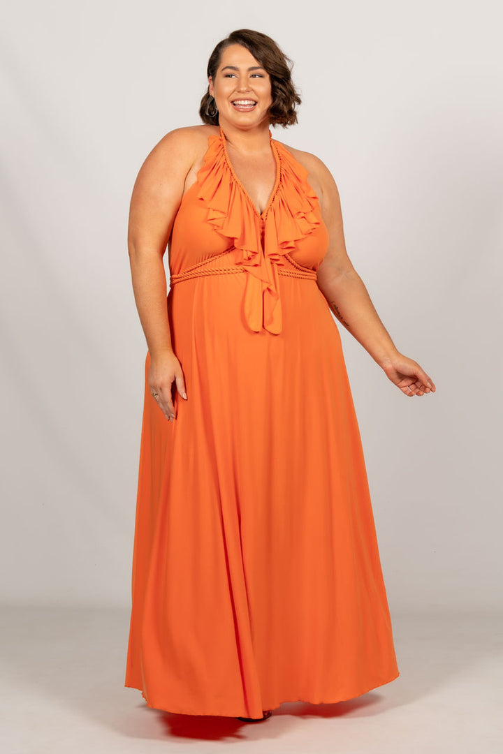 Low Back Ruffle Maxi Dress - Orange