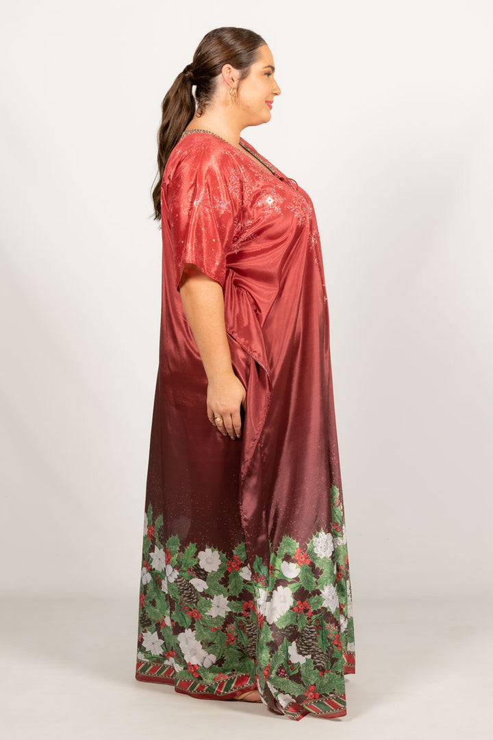Holly Embellished Christmas Kaftan - Tie Front