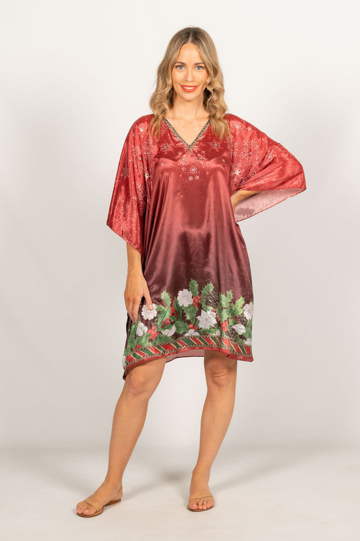Holly Embellished Christmas Kaftan - Short