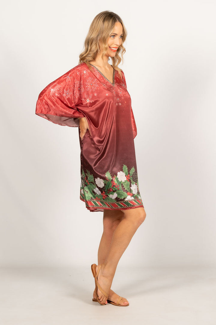 Holly Embellished Christmas Kaftan - Short