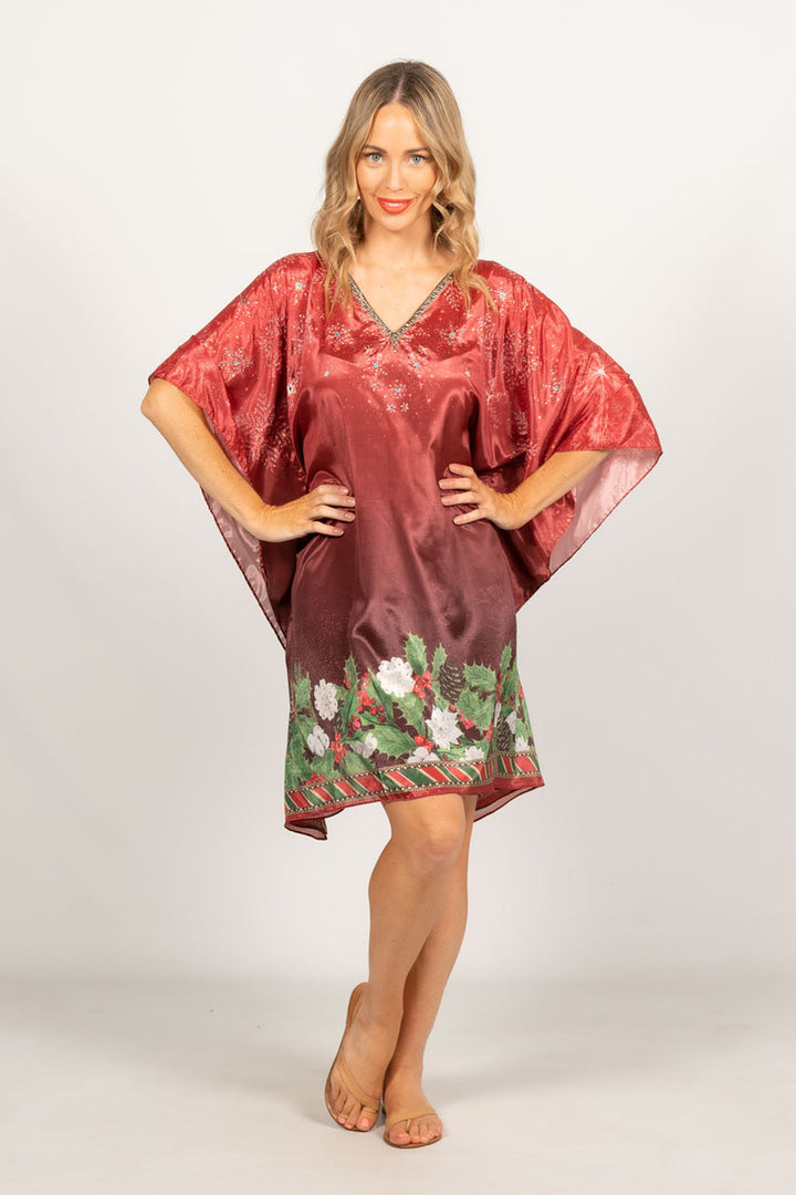 Holly Embellished Christmas Kaftan - Short