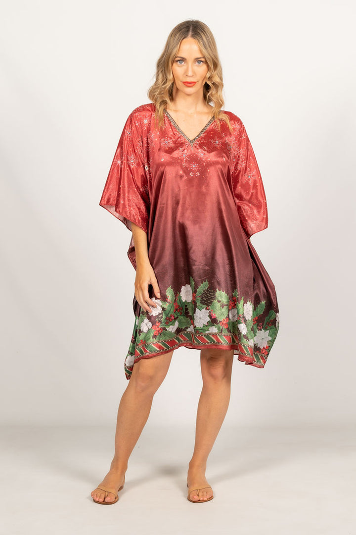 Holly Embellished Christmas Kaftan - Short