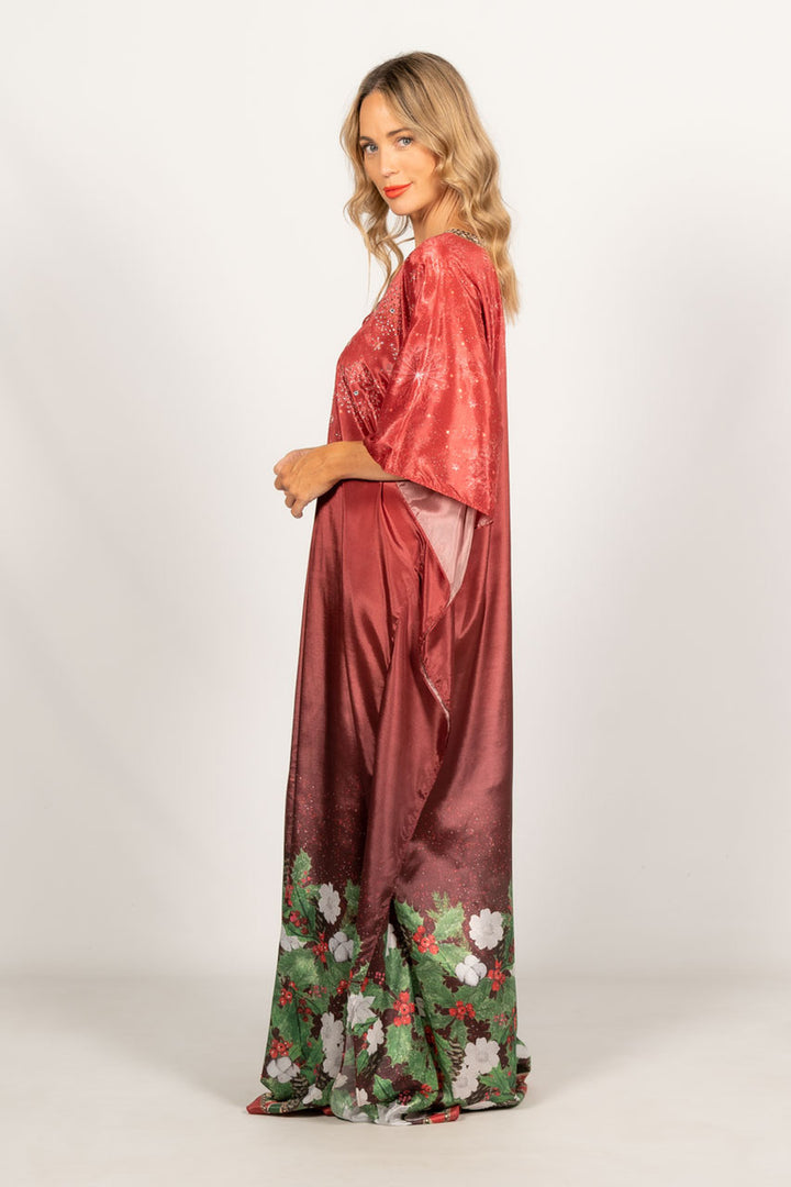 Holly Embellished Christmas Kaftan - Tie Front