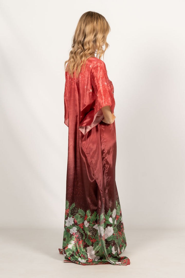 Holly Embellished Christmas Kaftan - Tie Front