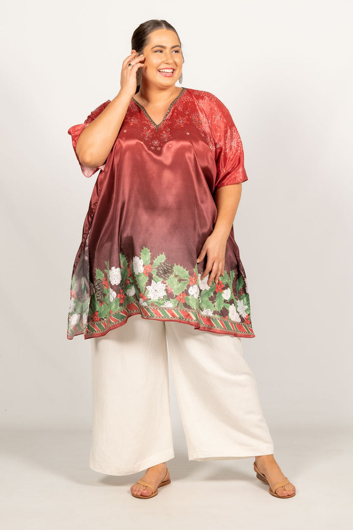 Holly Embellished Christmas Kaftan - Short