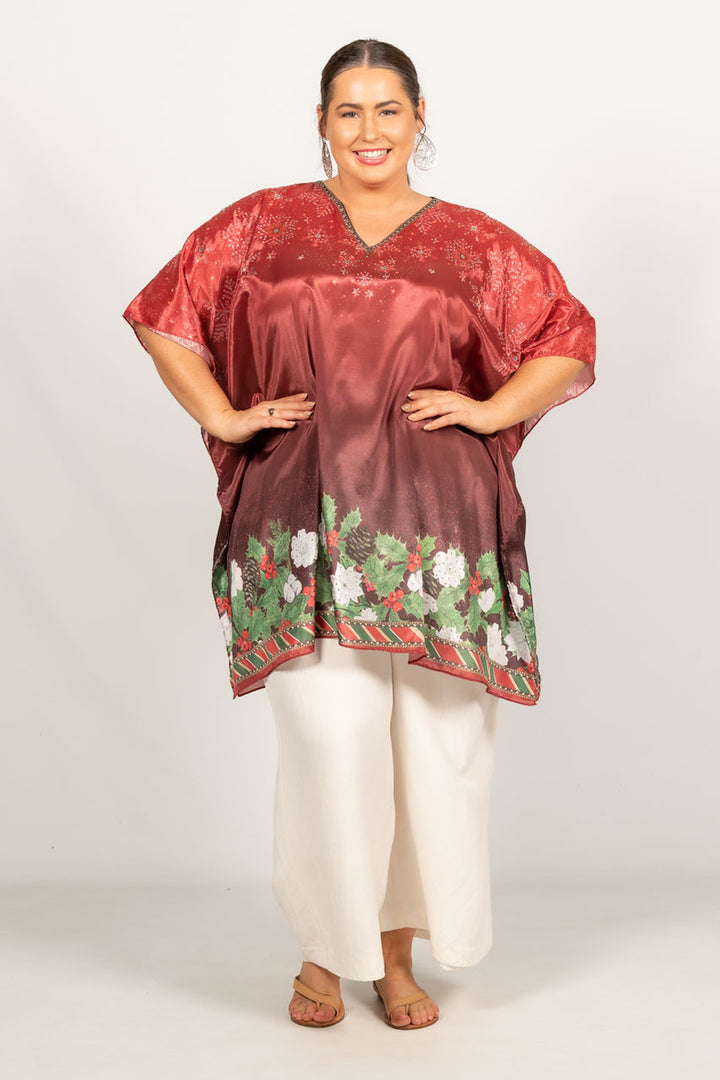 Holly Embellished Christmas Kaftan - Short