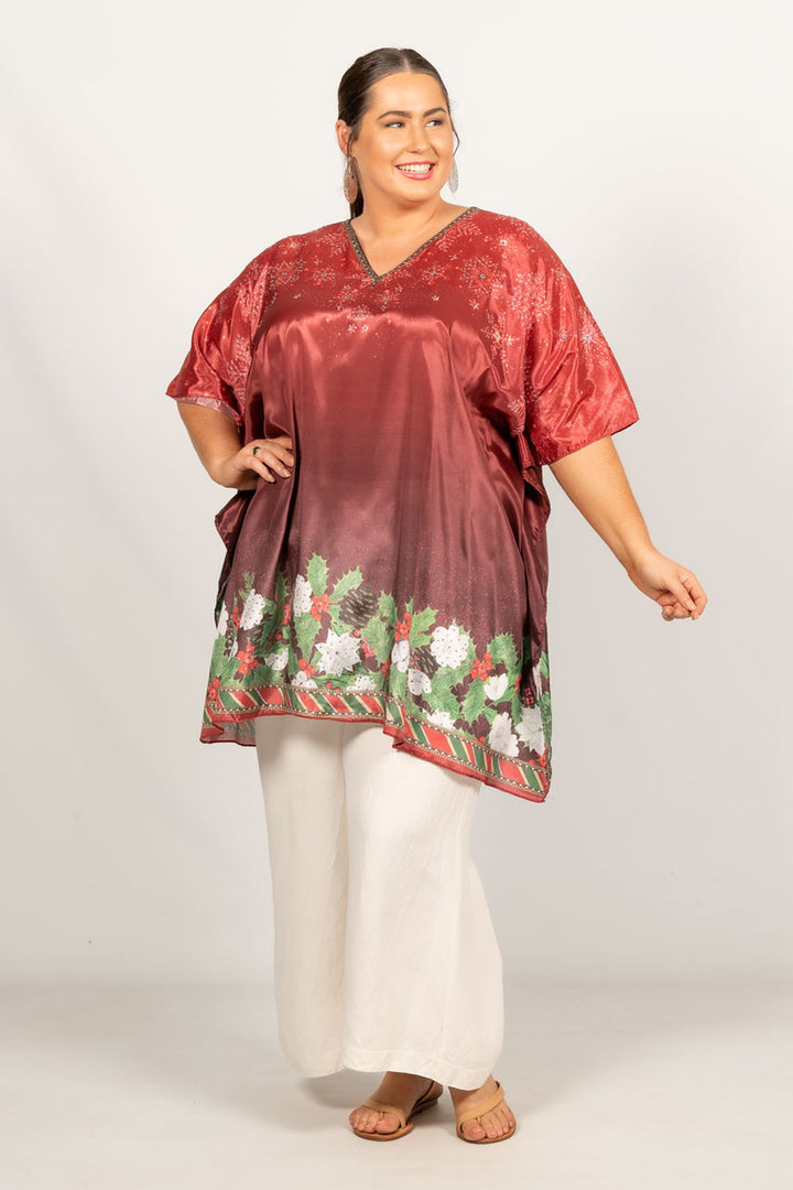 Holly Embellished Christmas Kaftan - Short