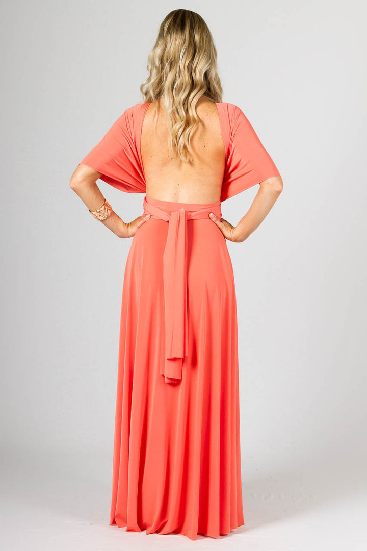 Multi Way Wrap Maxi Dress - Coral