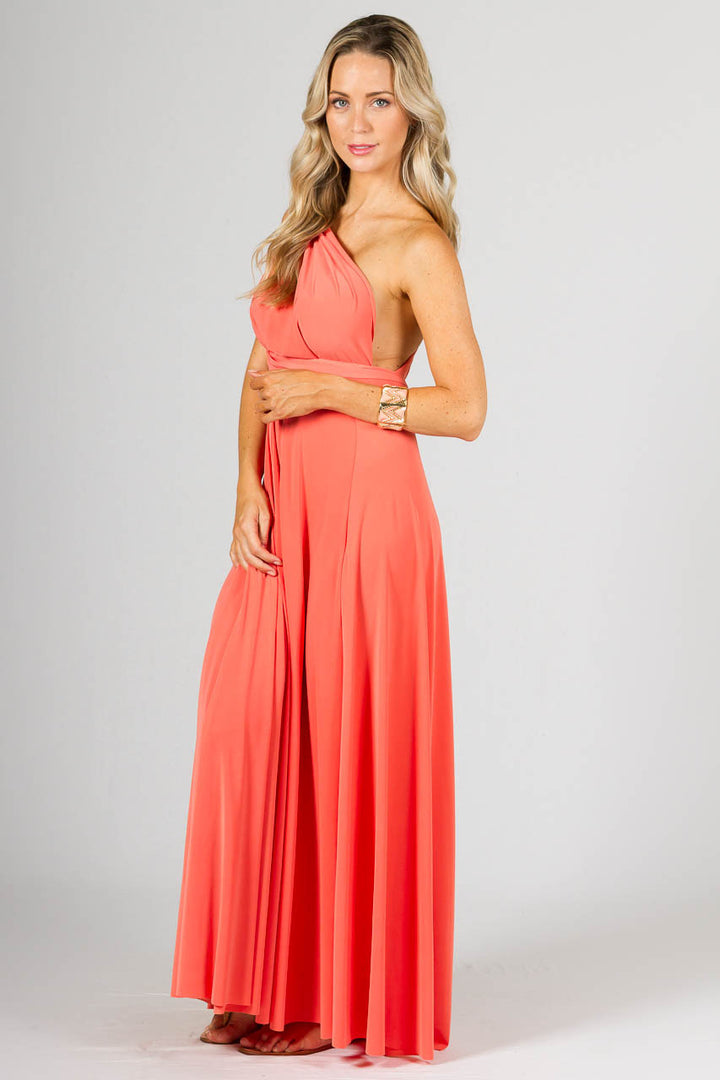 Multi Way Wrap Maxi Dress - Coral