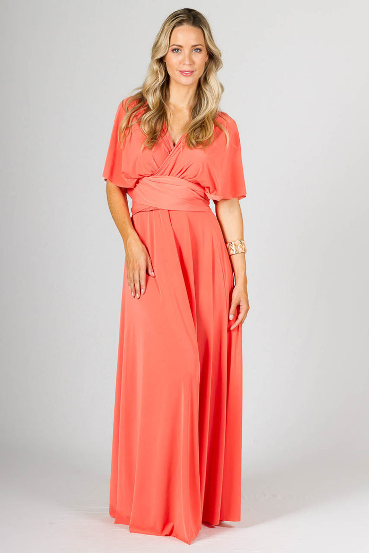 Multi Way Wrap Maxi Dress - Coral