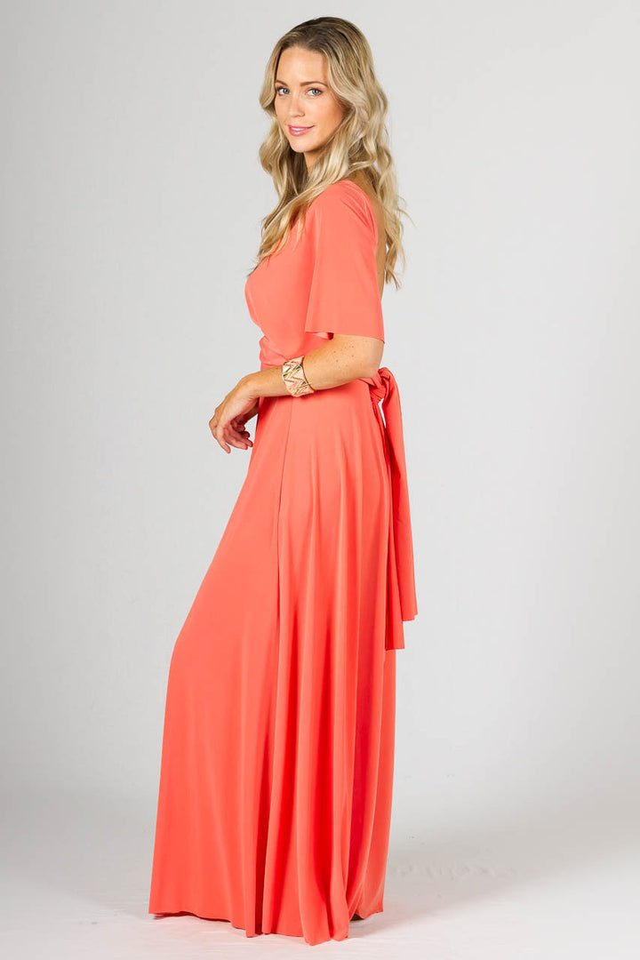 Multi Way Wrap Maxi Dress - Coral