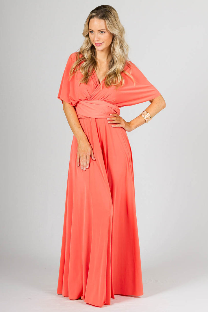 Multi Way Wrap Maxi Dress - Coral