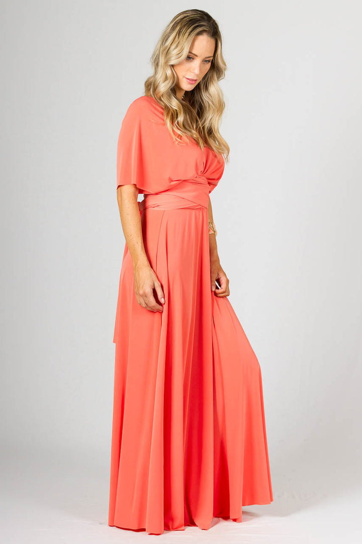 Multi Way Wrap Maxi Dress - Coral