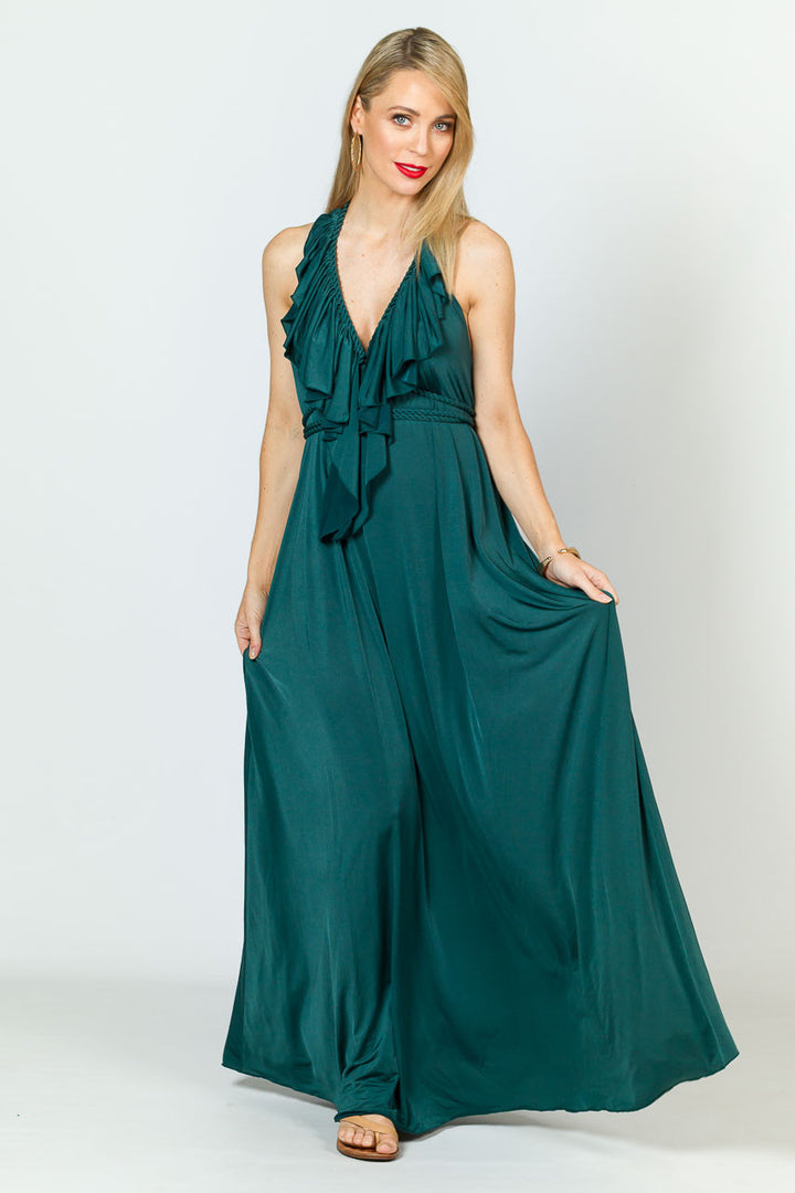 Low Back Ruffle Luxe Maxi Dress - Forest