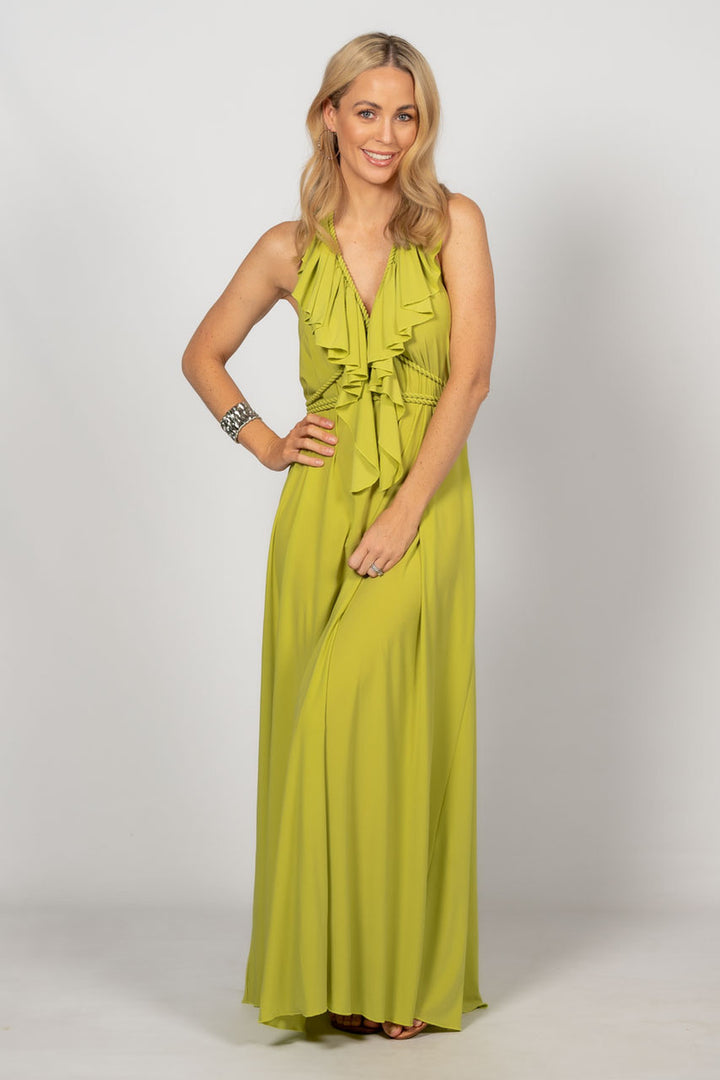 Low Back Ruffle Maxi Dress - Lime