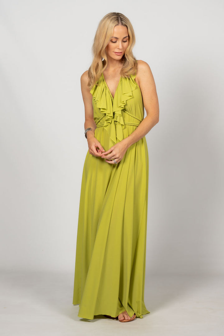 Low Back Ruffle Maxi Dress - Lime