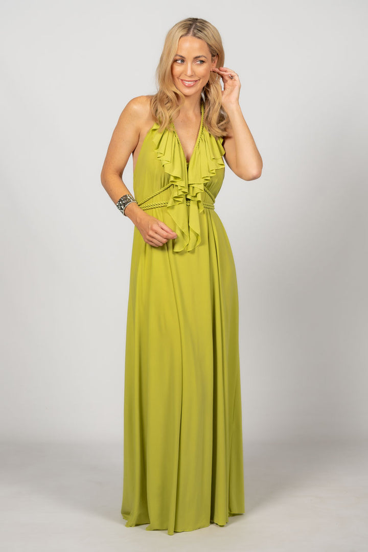 Low Back Ruffle Maxi Dress - Lime