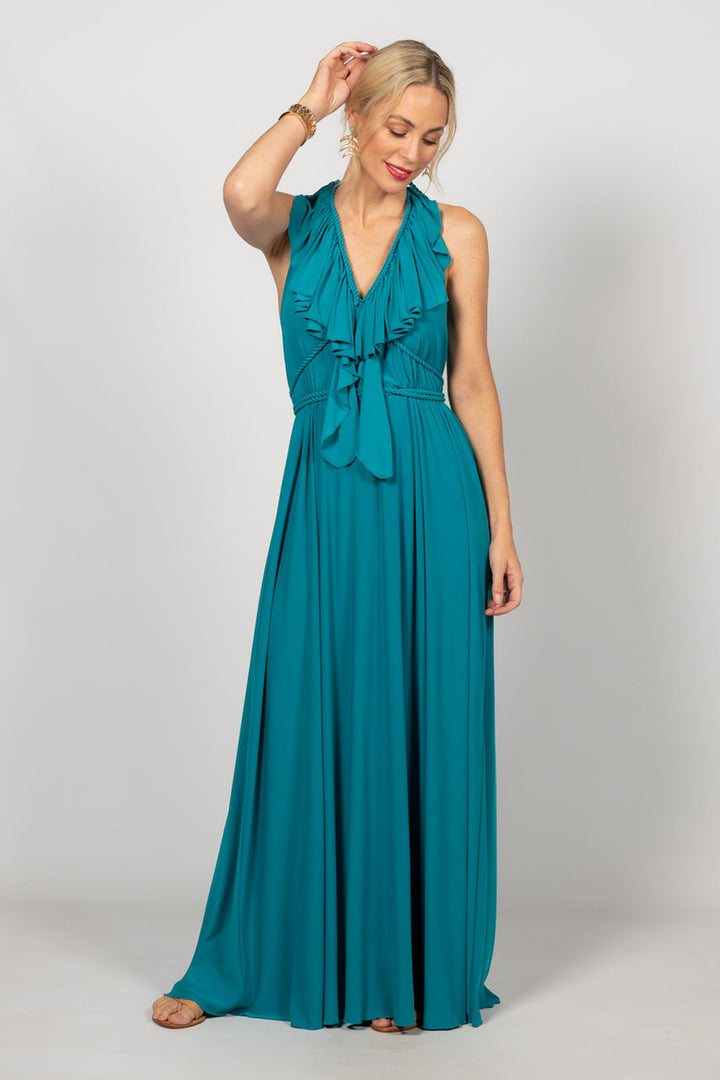 Low Back Ruffle Maxi Dress - Jade