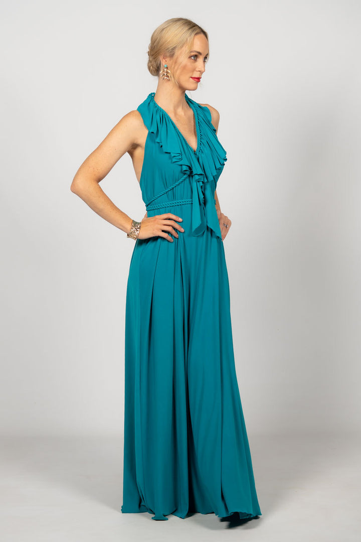 Low Back Ruffle Maxi Dress - Jade