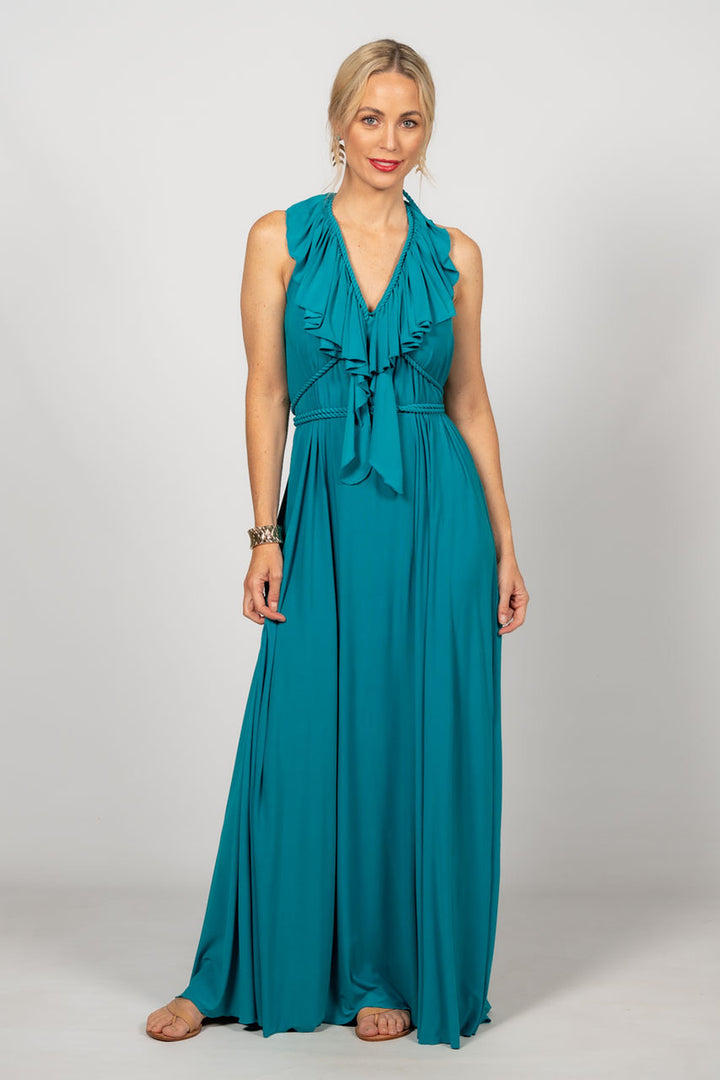 Low Back Ruffle Maxi Dress - Jade