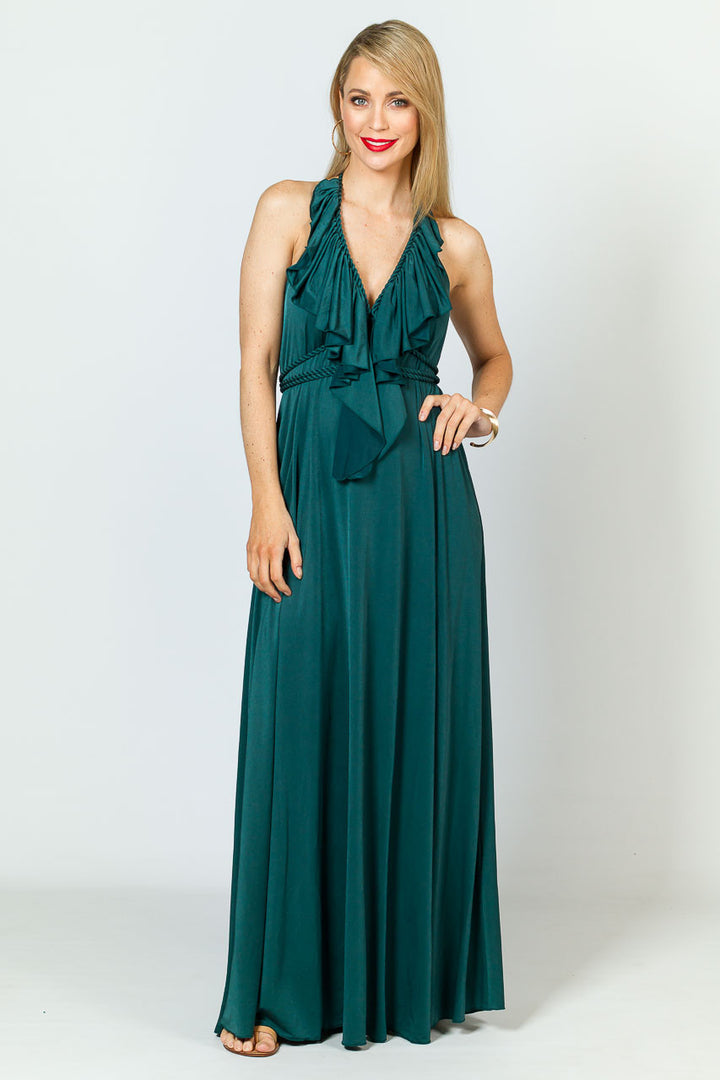 Low Back Ruffle Luxe Maxi Dress - Forest