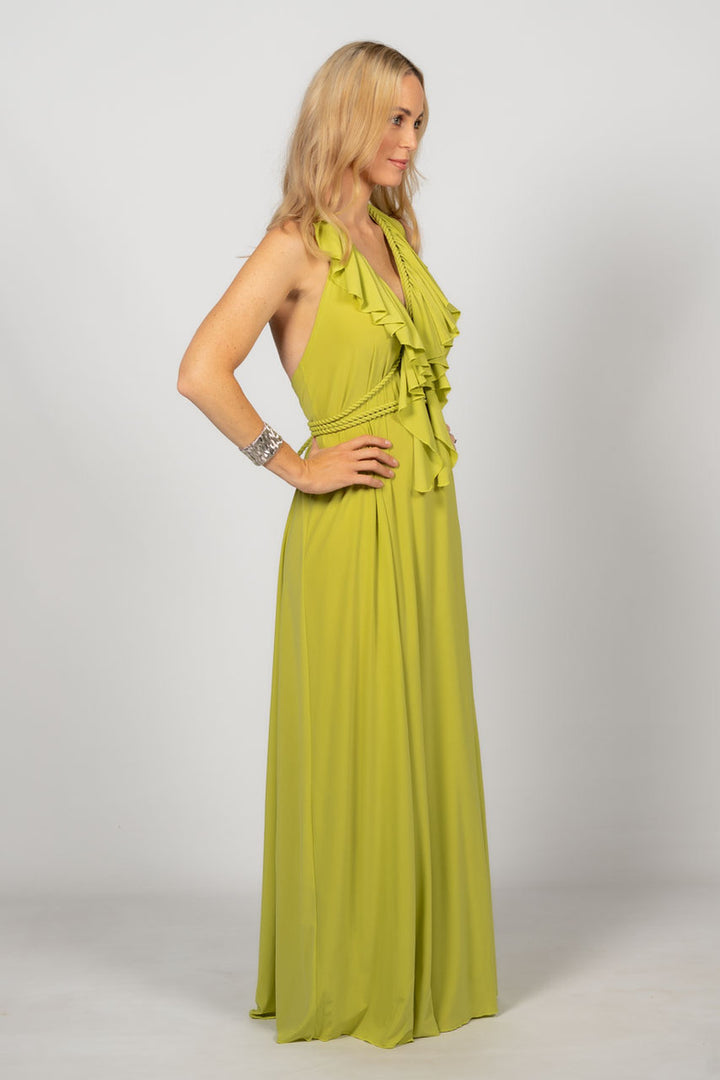 Low Back Ruffle Maxi Dress - Lime