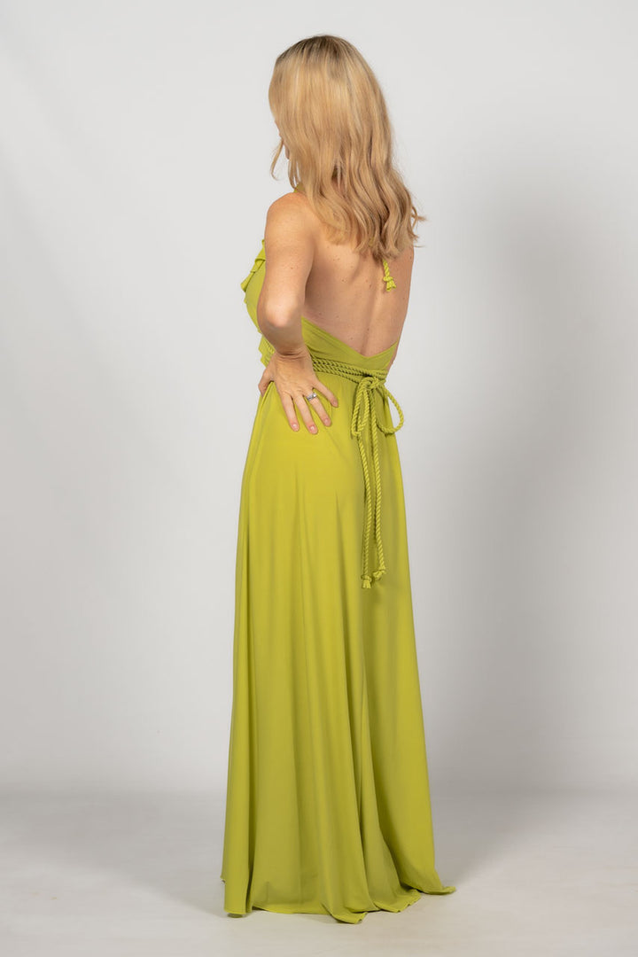 Low Back Ruffle Maxi Dress - Lime