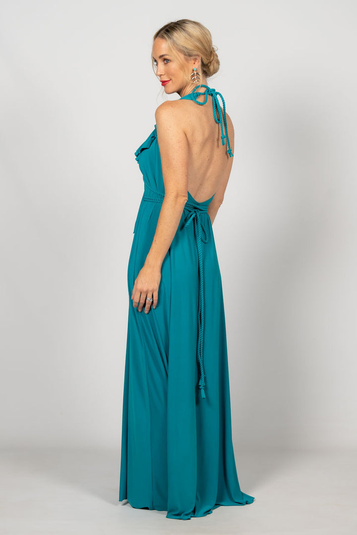 Low Back Ruffle Maxi Dress - Jade