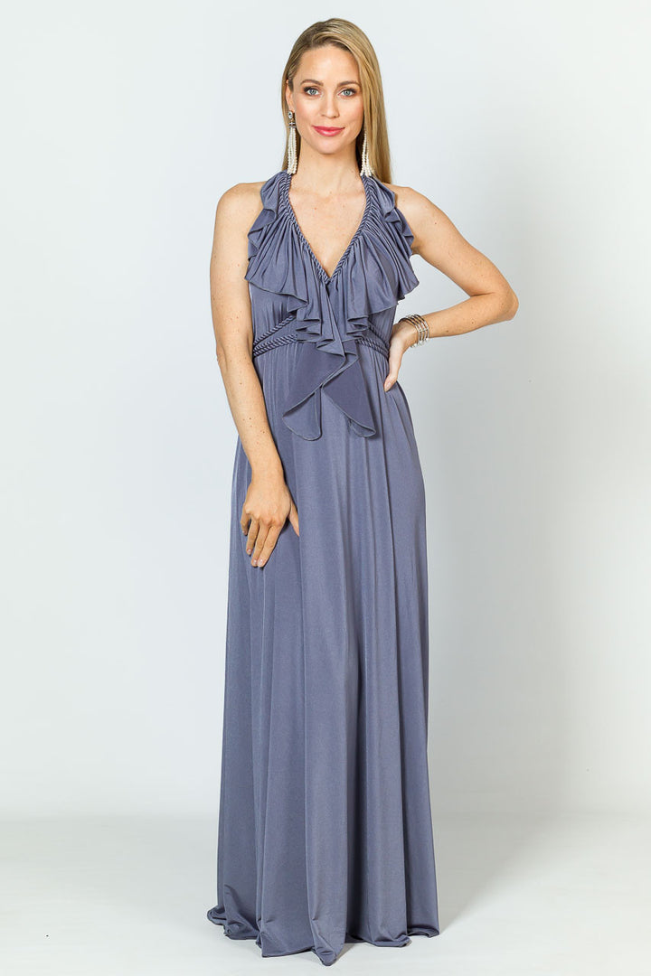 Low Back Ruffle Luxe Maxi Dress - Steel