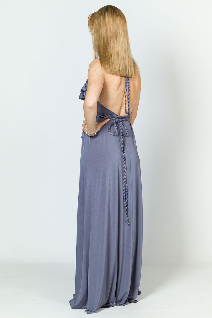 Low Back Ruffle Luxe Maxi Dress - Steel
