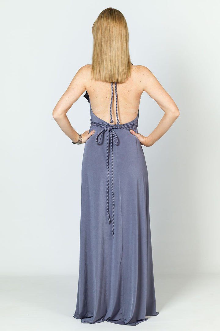 Low Back Ruffle Luxe Maxi Dress - Steel