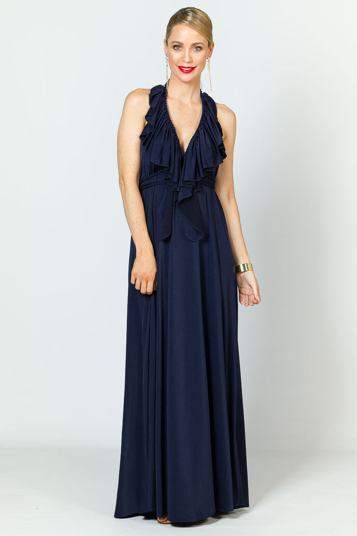 Low Back Ruffle Luxe Maxi Dress - Navy