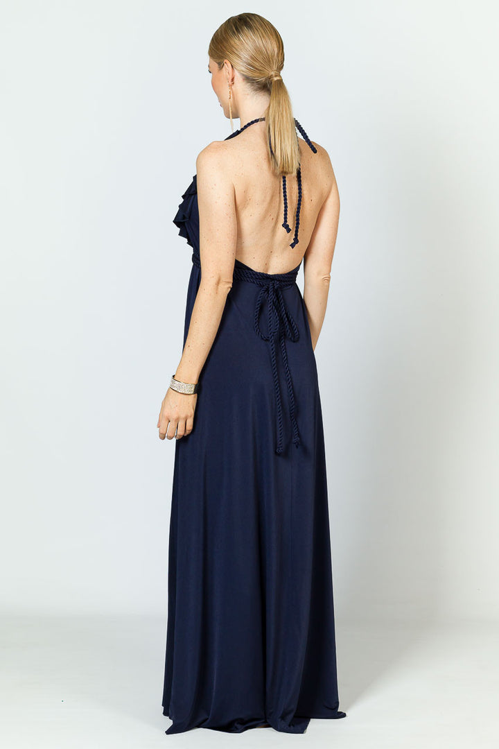 Low Back Ruffle Luxe Maxi Dress - Navy